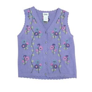 Vintage 90s Northern Reflections Purple Floral Embroidered Sweater Vest Cardigan